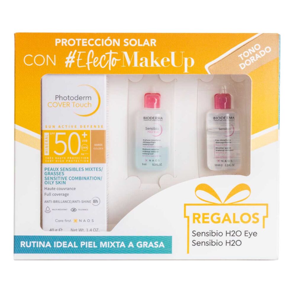 KIT-PHOTODERM COVER TOUCH TONO DORADO 40ML+SENSIBIO H2O EYE 9ML+SENSIBIO H2O 10ML