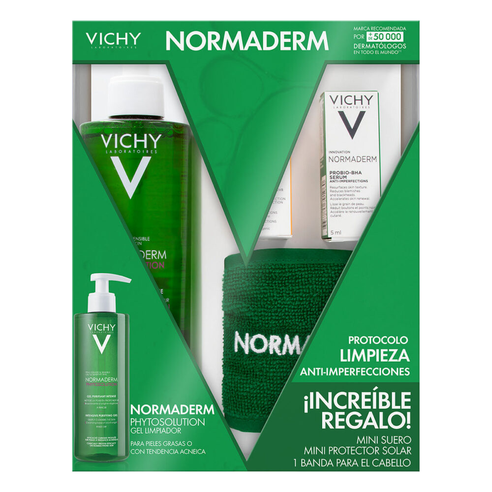 KIT-NORMADERM PHYTOSOLUTION 400ML+SUERO ANTI-IMPERFECCIONES 5ML+PROTECTOR SOLAR 3ML+BANDA PARA CABELLO