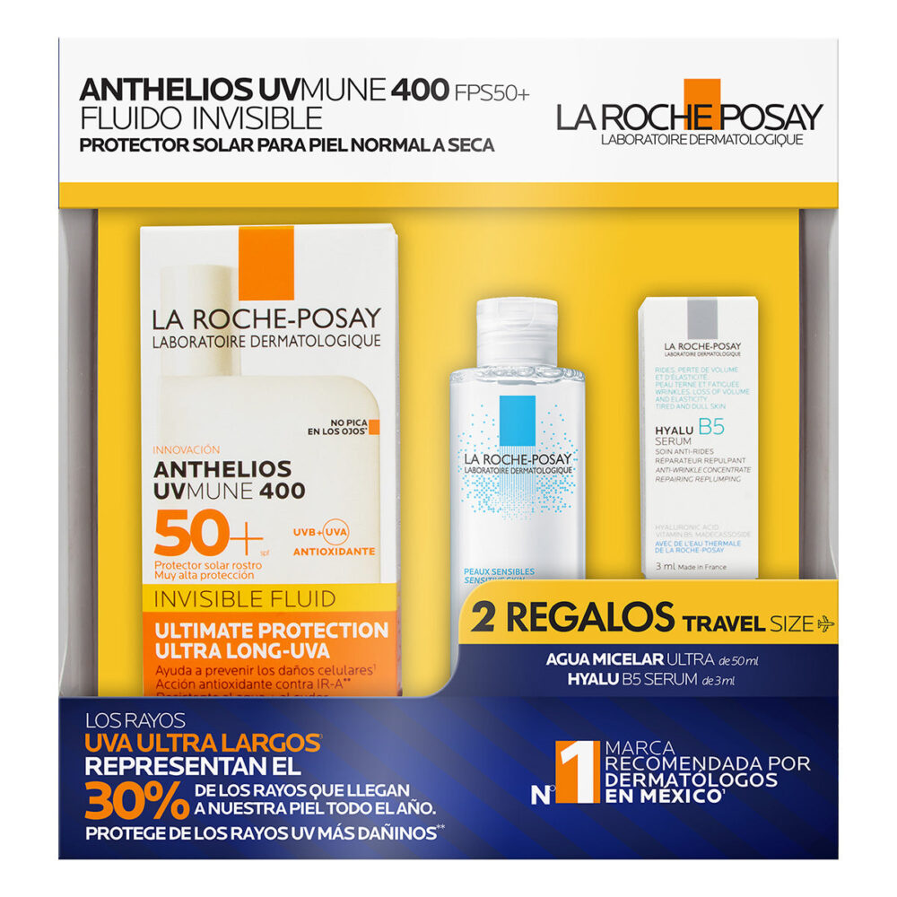 KIT-ANTHELIOS UV MUNE FLUIDO INVISIBLE FPS 50+ 50ML+AGUA MICELAR ULTRA 50ML+HYALU B5 SERUM 3ML