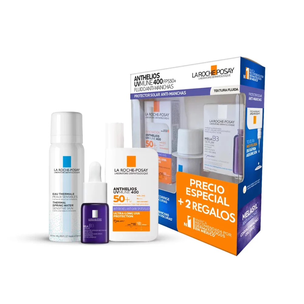KIT-ANTHELIOS UV MUNE 400 ANTI-MANCHAS 50ML+AGUA TERMAL 50ML+MELA B3 SERUM 10ML