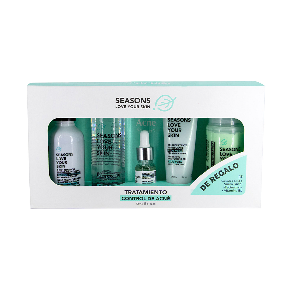 KIT-SHAMPOO 3 EN 1 120ML+LOCION ASTRIGENTE 120ML+GEL HIDRATANTE ALOE VERA 50G+BLOQUEADOR FPS50 MANZANA VERDE 100G+SUERO FACIAL NIACINAMIDA 10ML