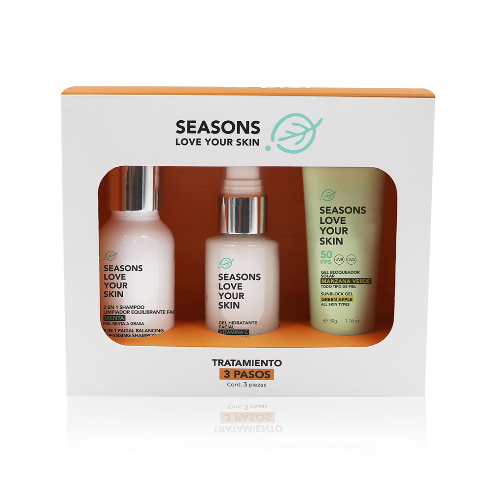 KIT-SHAMPOO LIMPIADOR MENTA 60ML+GEL HIDRATANTE FACIAL VITAMINA C 50G+GEL BLOQUEADOR MANZANA VERDE 50G
