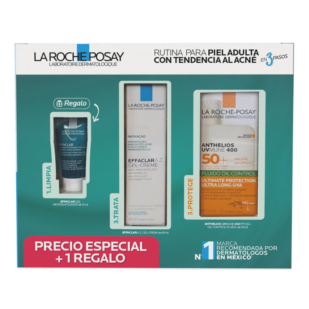 KIT-EFFACLAR AZ GEL CREMA 40ML+EFFACLAR GEL MICROEXFOLIANTE 15ML+ANTHELIOS UV MUNE FPS50+ CONTROL FLUIDO 50ML